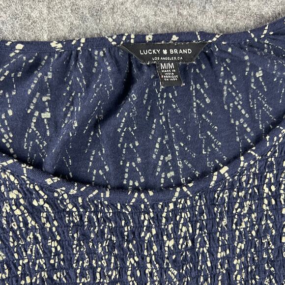 Lucky Brand chevron print smocked peasant top Sz M - Picture 3 of 6